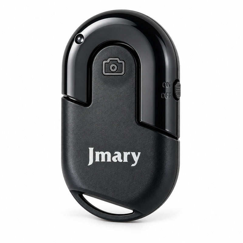 Jmary BT-03 – beyaz fonda siyah Bluetooth fotoğraf çekim kumandası